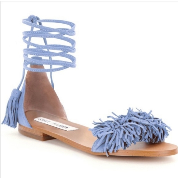 Steve Madden Shoes - BNIB Steve Madden Alaine Blue Suede Flat Fringe Tassel Lace Up Sandals sz 7
